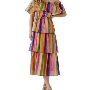 English Factory Pink Yellow Ruffled Tiered Maxi Dress